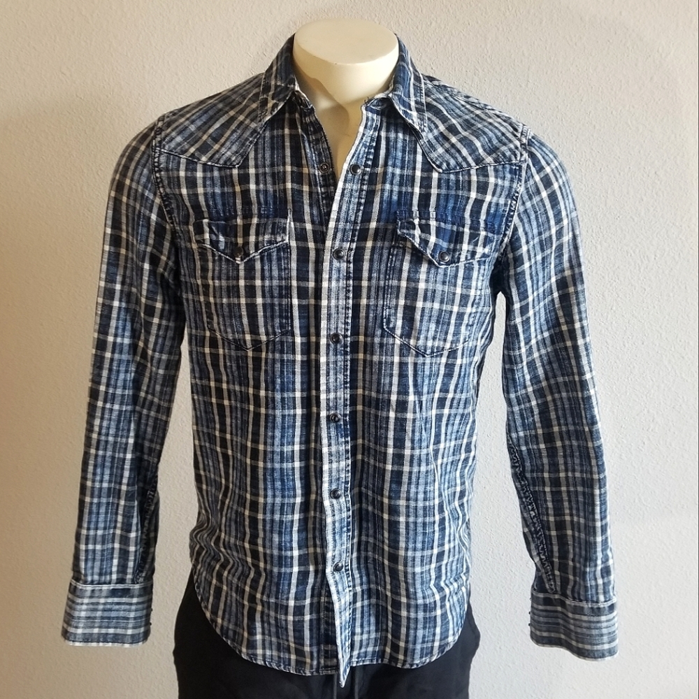 GAP Blue Western Rockabilly Rodeo Buttom Snap Long Sleeve Shirt Size Small